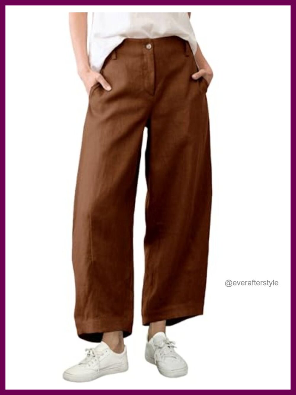 Womens Linen Capri Pants Barrel High Waisted Beach Pockets Ankle